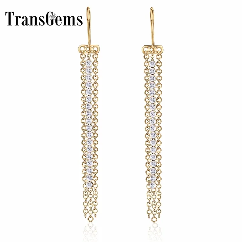 Transgems Moda Orecchini 14K 585 Oro giallo 3.5mm F Colore VVS Orecchini per le donne Orecchini lunghi in oro Y200620