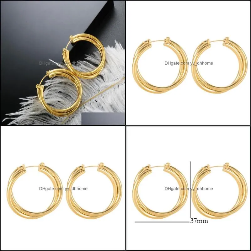 Hoop & Huggie Fashion Round Circle Earrings Stainless Steel Gold Color Minimalist For Women Punk Hip Hop Jewelry Gift