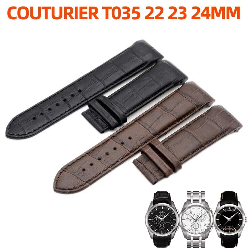 Tissot Couturier için İzleme Kayışı T035 Saat Band Steel Teple Kayışı Bilek Bilezik Kahverengi Kavisli Son Geri Deri Saat Bandı 22mm 23mm 24mm 24mm