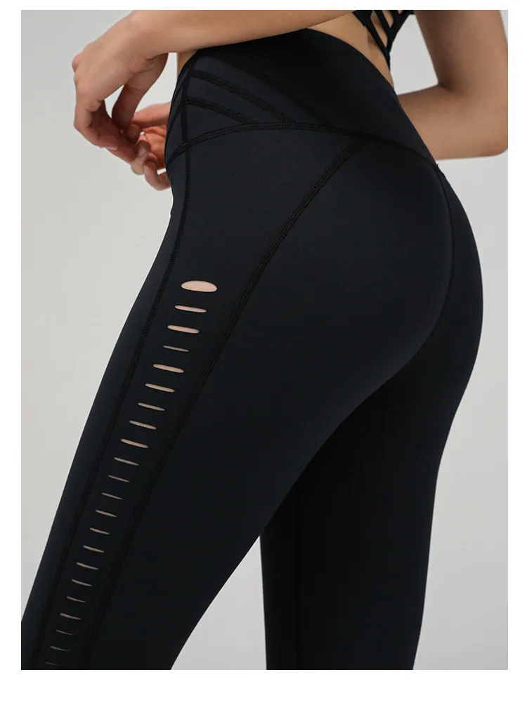 Oyoo High Waisted Tummy Control Yoga Leggings With Holes Non See