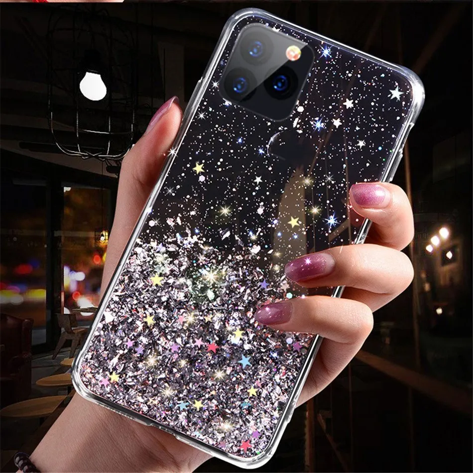 Glitter Sequins Designers Telefonfodral för iPhone 12 Pro Max Telefon Väskor Mjukt silikonlock till iPhone 12 Case 11 x XR XS Max 8 Coque