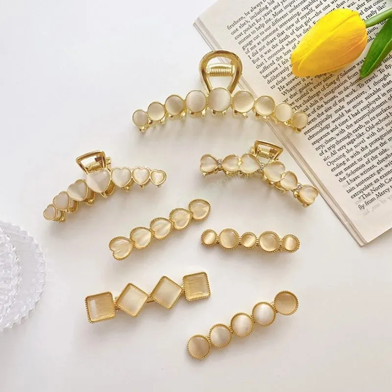 2022 Elegant Opal Gold Grip Back Of Korean Style Clamps Hair Clip Headdress Girls Fashion Hairpin Accessories For Woman