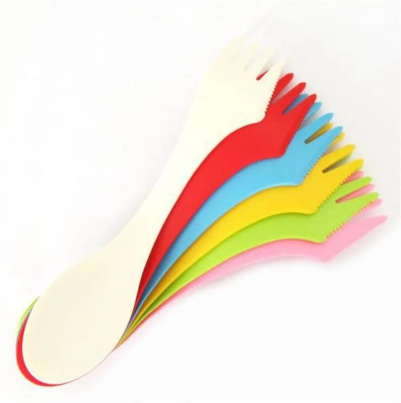 Tuinhuis 3 in 1 lepel vork cutter reizen camping wandelen picknick gebruiksvoorwerpen plastic spork combo reizen gadget bestek tafelgerei