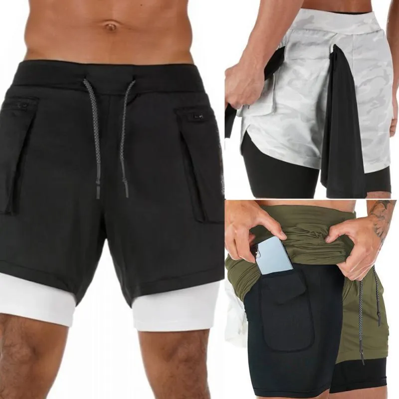 Hombres 2 en 1 pantalones cortos para correr jogging gimnasio entrenamiento físico secado rápido playa pantalones cortos masculino verano deportes entrenamiento fondos ropa1