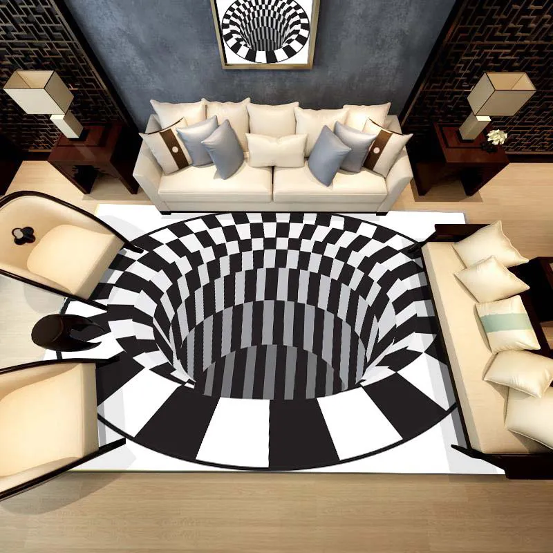 Home Anti-Slip Carpets Bedroom Bedside Rugs Decor Entrance Doormat 3D Printed Abstract Geometric Optical Illusion Bathroom Living Room Floor Mat