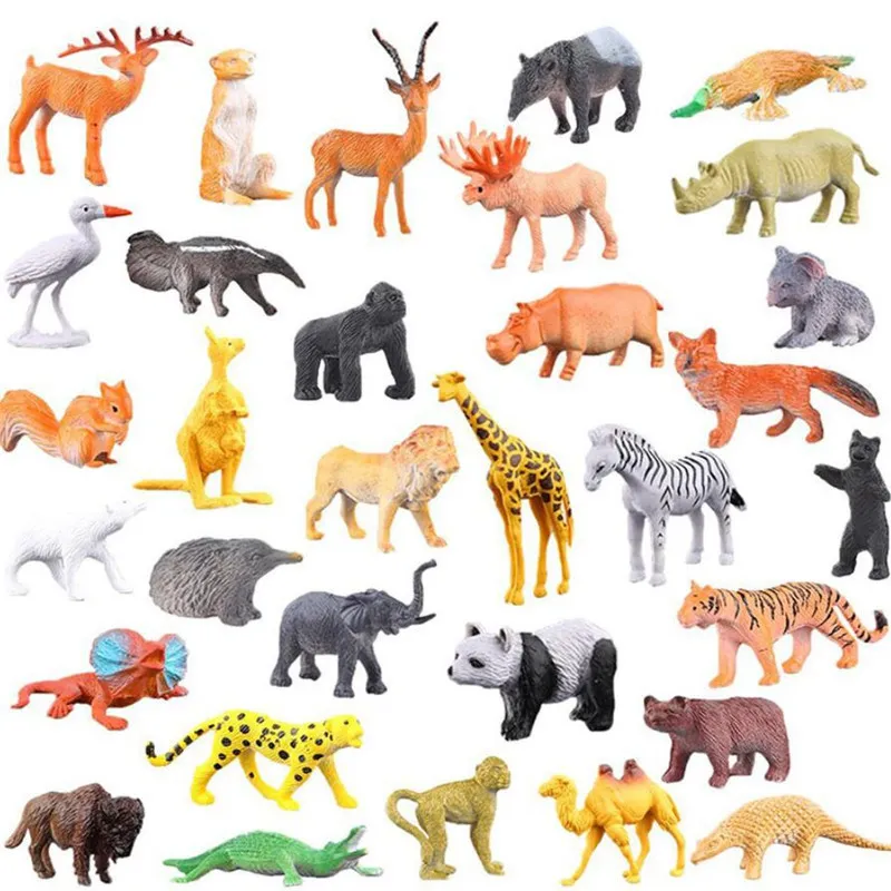 53 PCs / Set Mini Animal Mundial Zoo Modelo Figura Ação Ação Toy Set Cartoon Simulação Animal Lindo Plásticos Coleção Brinquedo Para Crianças LJ201027