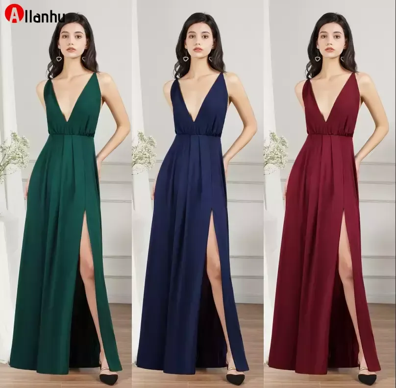 NEW! Lowest Price Chiffon Bridesmaid Dresses Summer Beach Bohemian Maid of Honor Gowns Sexy Backless Split Plunging V Neck Women Party Vestidos