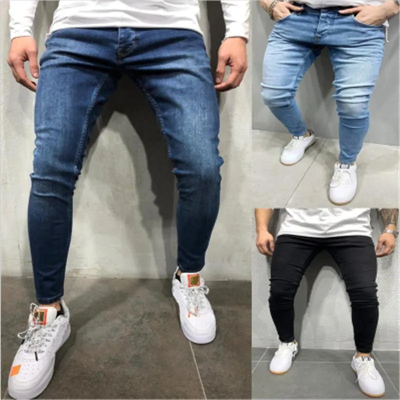 Man Elasticity Skinny Jeans Mode Trend Placket Button Rits Denim Broek Designer Male Herfst Nieuwe All-Match Casual Slanke Potloodbroek
