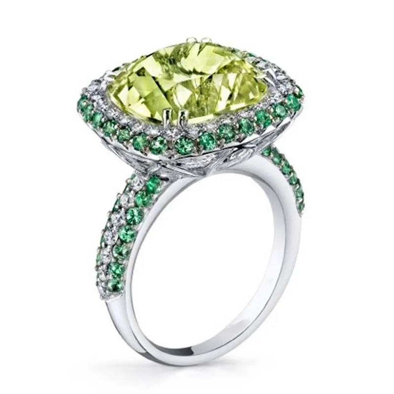 Bague Argent Pour Femme Originale Élégante Bague De Fiançailles Ovale Vert Péridot Incrusté Zircon Argent 925 Bijoux Fille Cadeau De Noël