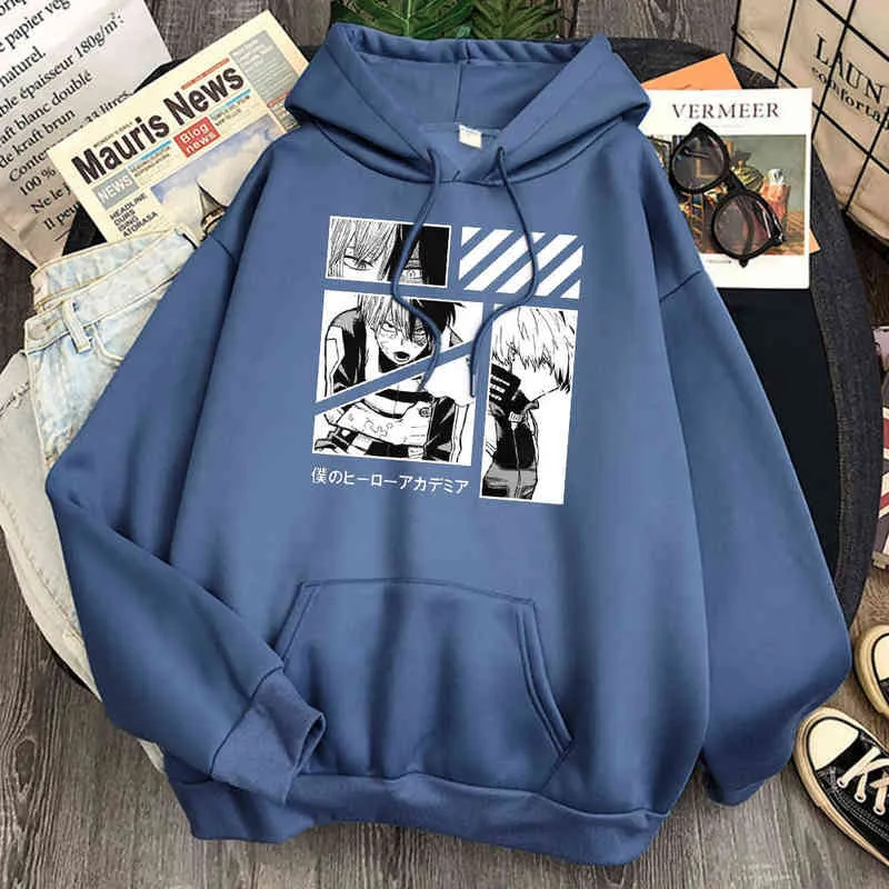 Anime Felpa con cappuccio Uomo Moletom My Hero Academia Todoroki Shoto Stampa Allentato Casual Streetwear Felpa con cappuccio Moda 2021 Abbigliamento invernale Uomo H1227