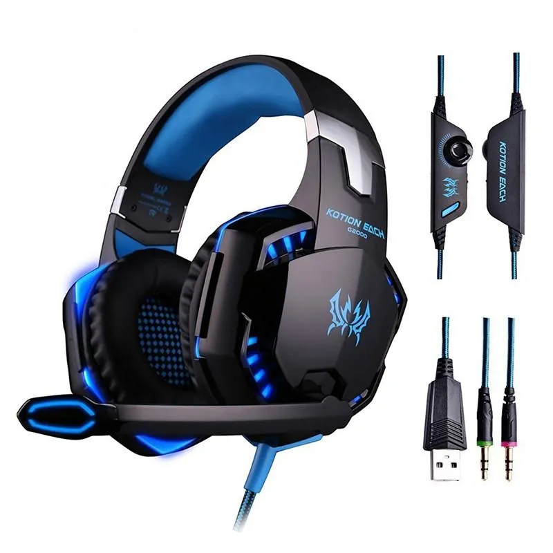 Computadora Estéreo Gaming Kotion EACH G2000 Best casque Deep Bass Juego Auriculares Auriculares con micrófono Luz LED para PC Gamer