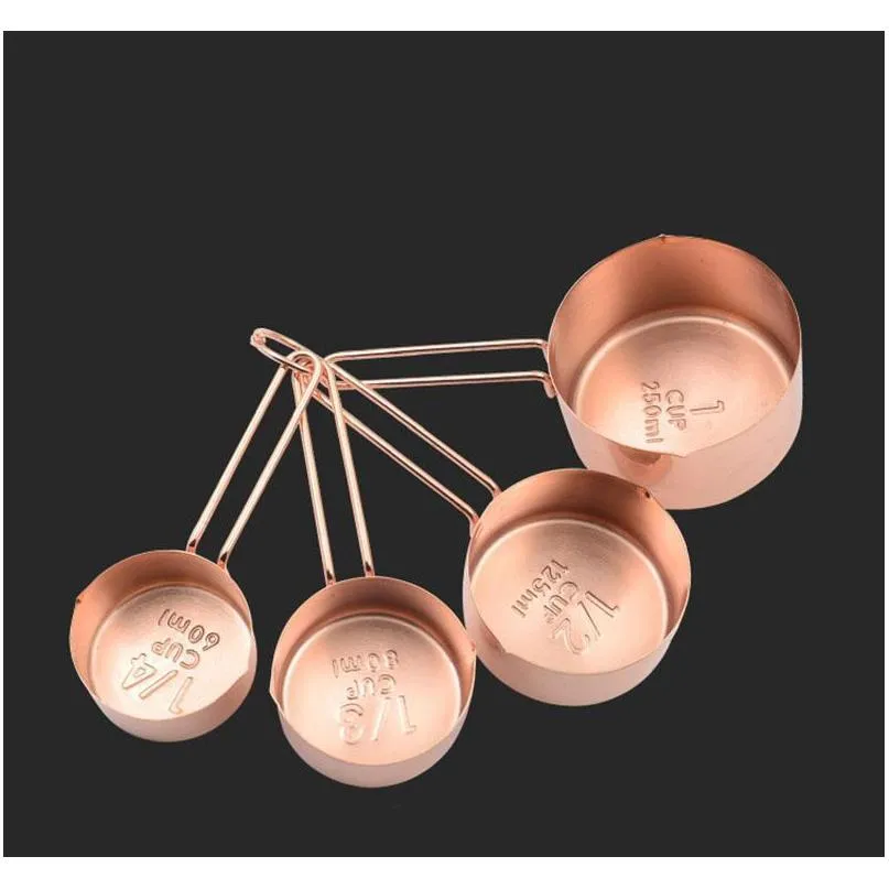 high quality copper stainless steel measuring cups 4 pieces/lot kitchen tools making cakes and baking gauges measuring tools wx9-32