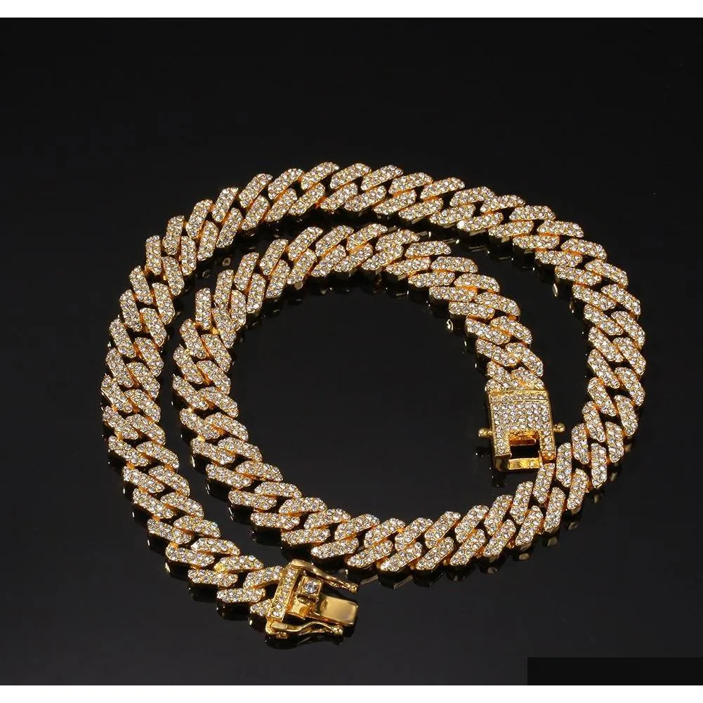 12mm  cuban link chain necklace bracelets set for mens bling hip hop iced out diamond gold silver rapper chains women luxury