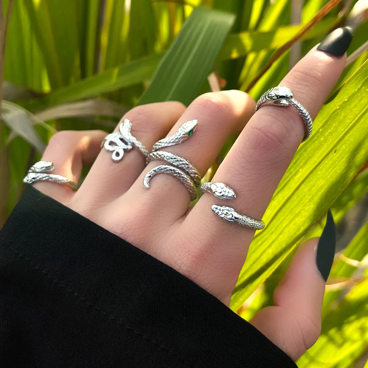 Retro Geometric Snake Shape Knuckle Finger Rings Women Personality Silver Color Metal Animal Joint Combination Ring Set Jewelry