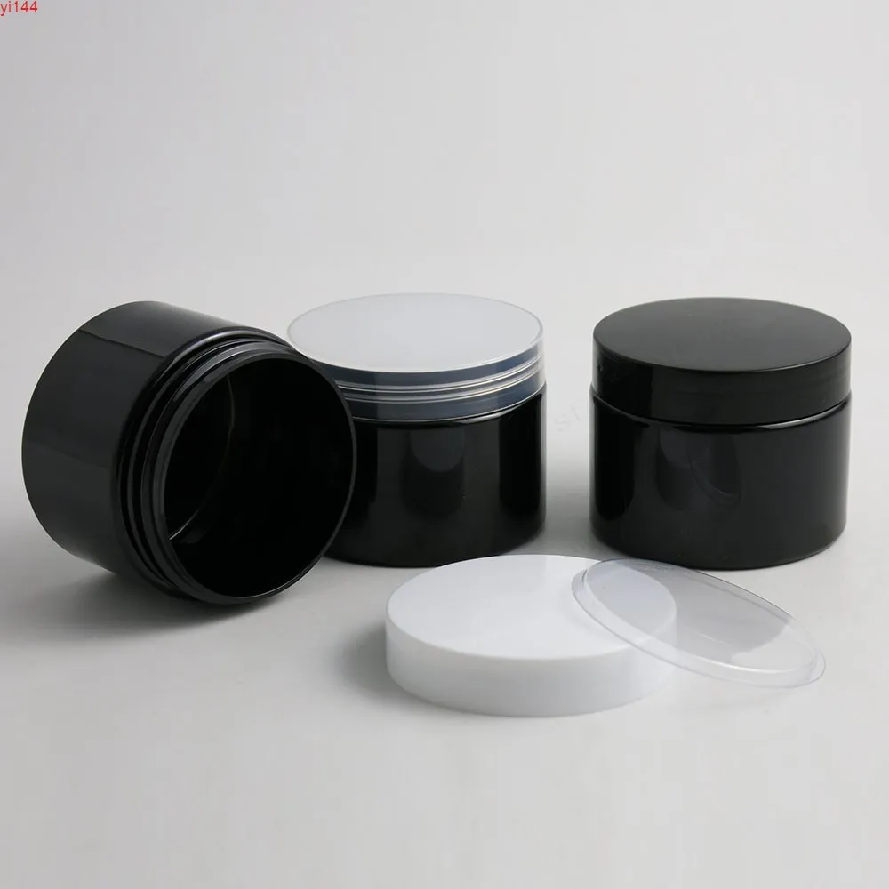 20 x 150g 5oz 뚜껑이있는 검은 색 플라스틱 항아리 빈 컨테이너 샘플 크림 항아리 포장 Qualtit