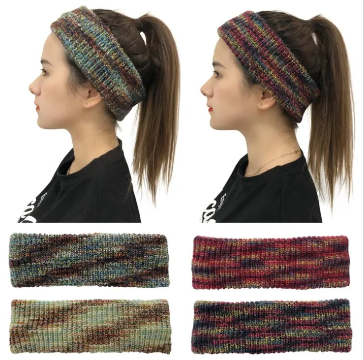 Tie-dye malha Faixa de Cabelo Moda Crochet Rabo Hairbands Inverno Quente Lã hairband Meninas Headwrap Scarf Turban partido Derocation LSK1700