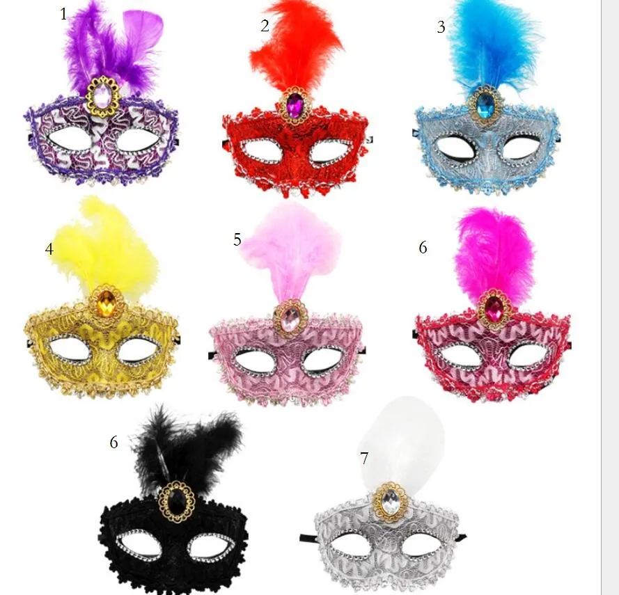 Tre piume bellissime maschere per feste in plastica trucco danza piuma dipinta maschera scuola apertura forniture per matrimoni