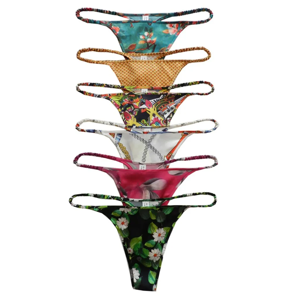 6-Pack Sexy Silk Thongs for Women - Low Rise String Panties ...
