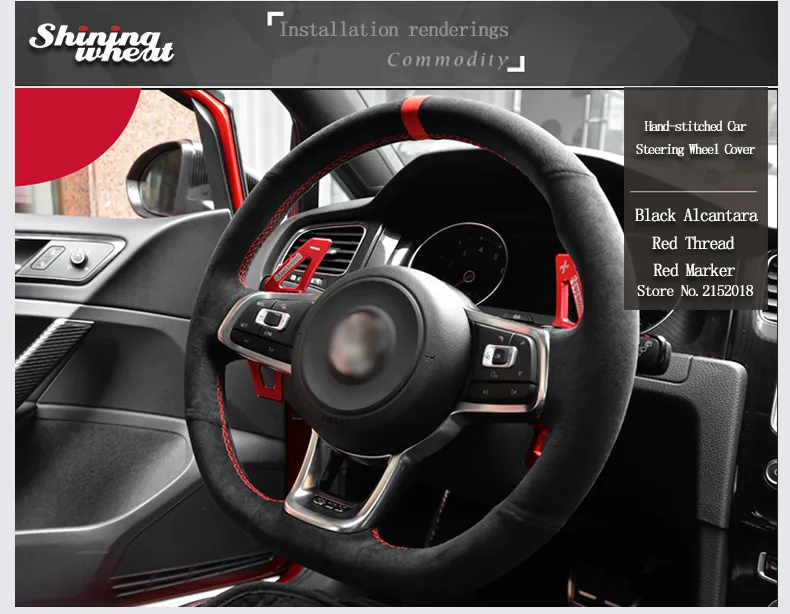 TISSO Premium Alcantara Leather Steering Wheel (Red) - VW Golf GTI