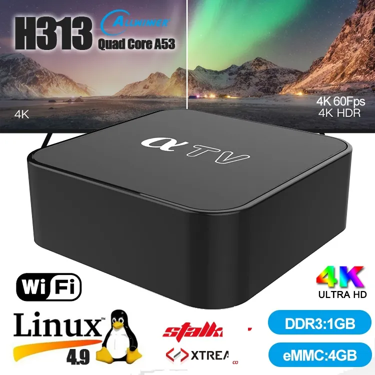ATV Linux 4.9 4 K HDR TV Kutusu Allwinner H313 Yonga Seti 1 GB + 4 GB Destek 2.4G WiFi PK T95Q Android TV Kutusu Mag Kutusu