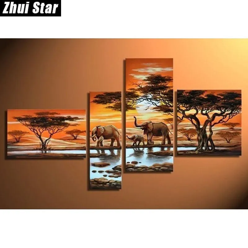 Zhui Star 5D DIY Full Square Diamond Painting Elephant family Multi-picture Combination Embroidery Cross Stitch Mosaic Decor 201112
