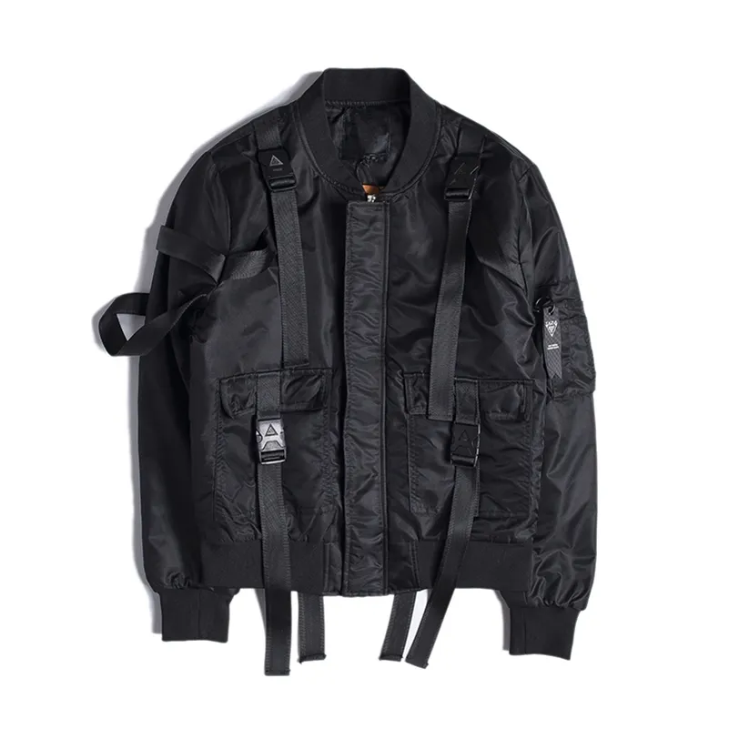 Wysokiej jakości mężczyźni jesień zima grubość ciepła wielopapośnikowa design wstążki Bomber Jacket Streetwear Man Overizeal Casual Parka Coats 201114