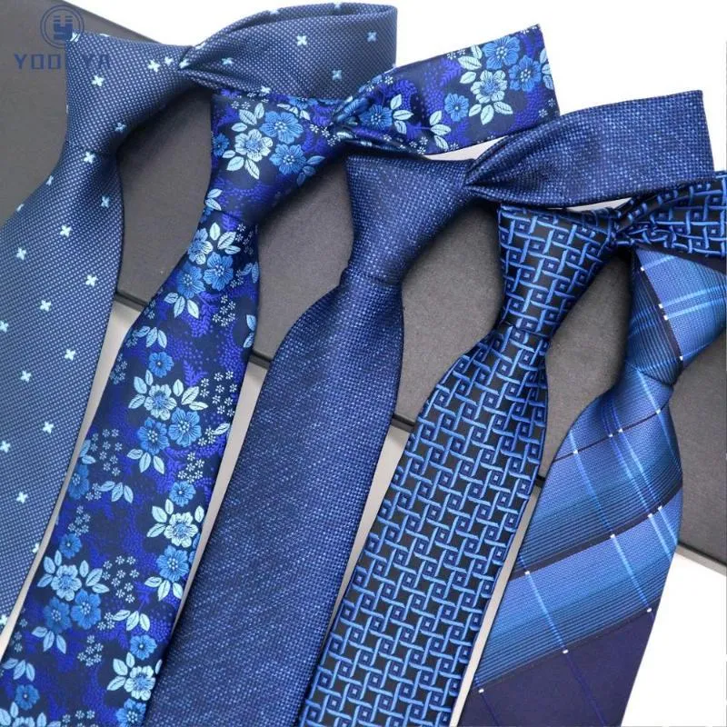 Mode mens slips 8cm blå silke neckwear blommig punkt jacquard vävt klassisk nacke band för män formella affärer bröllopsfest brudgummen