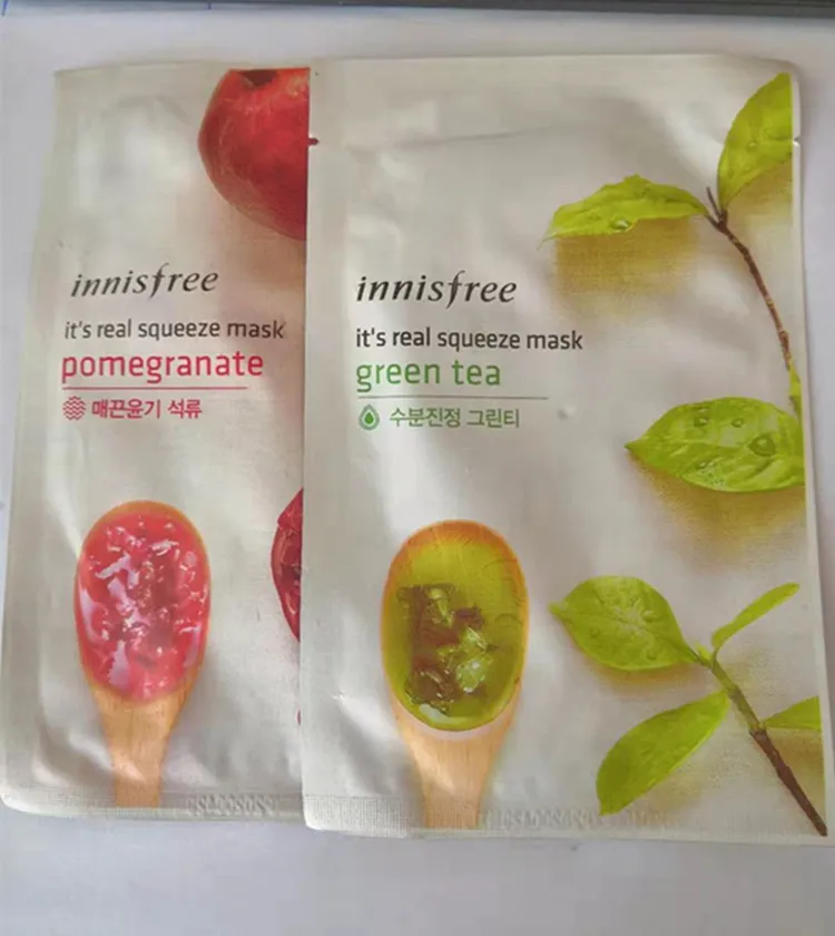 DHL envío gratuito 15 tipos Innisfree Squeeze Mask Sheet Hidratante Cara Tratamiento de la piel Control de aceite Mascarilla facial Peelings Cuidado