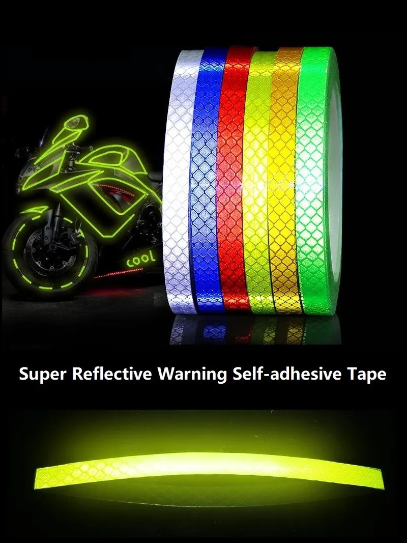 3 cm * 5 M Diamond Grade Night Reflecterende Tapes Auto Sticker Verkeerssignaal Motorfiets Fiets Wiel Rim Stickers Rood Geel Reflect Tape