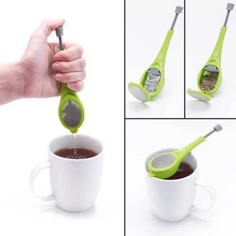 Wiederverwendbares praktisches Tee-Ei Gadget Messen Sie Kaffee-Tee-Geschmack Swirl Stir Press Gesundes Kunststoffsieb in Lebensmittelqualität Küchenwerkzeuge YL0193