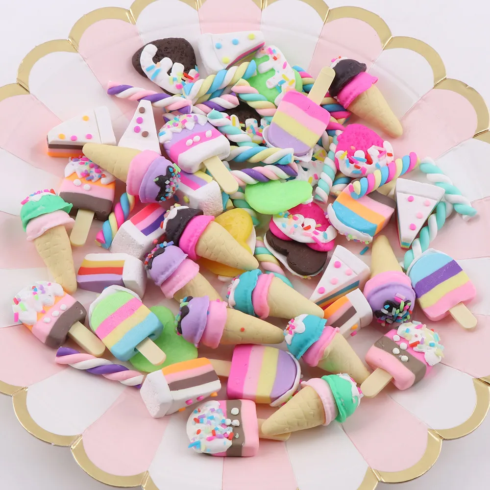 60PC Cheaper Mix Polymer Clay Ice Cream Sweet Tube Cake Candy Christmas Tree Decor Ornament For New Year Xmas Party Kids Gift Y200903