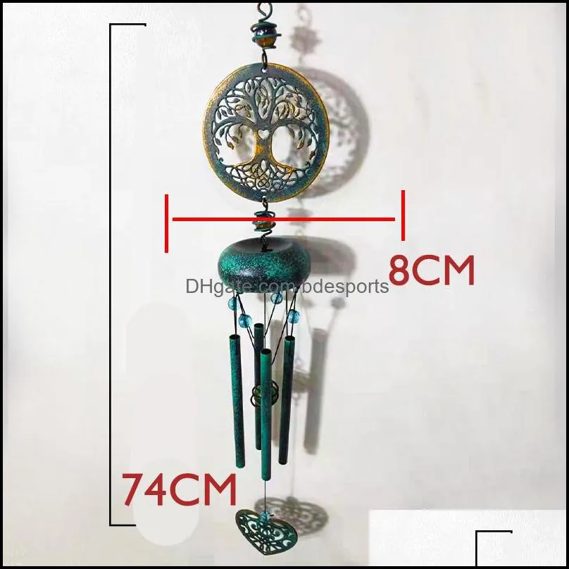 Love tree bells creative crafts retro old copper green balcony garden home decoration wind chimes pendant