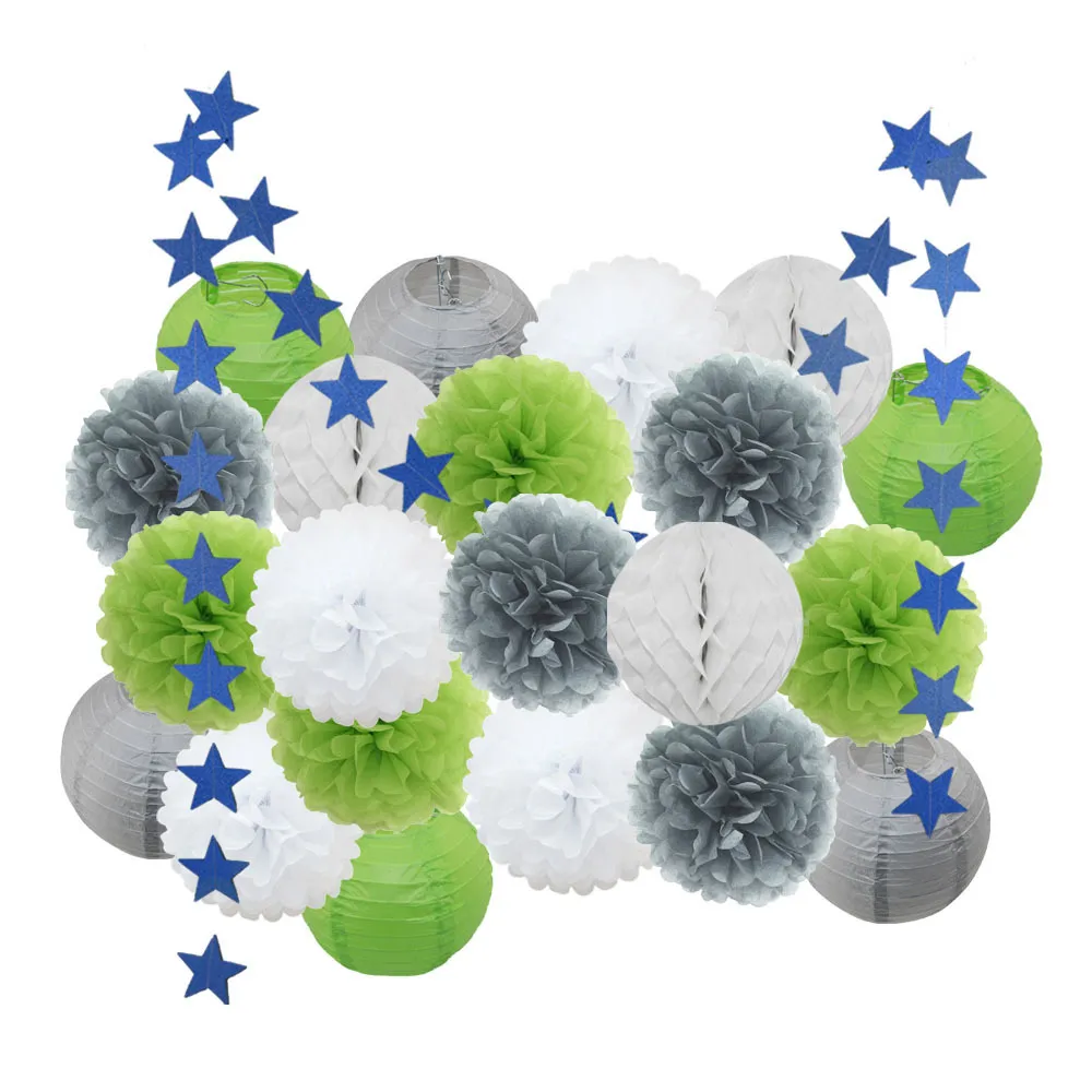 Décoration de douche de bébé fille 22pcs / set rose beige bleu ensemble rond papier lanterne enfants baptême fête faveur suspendus papier artisanat 201203