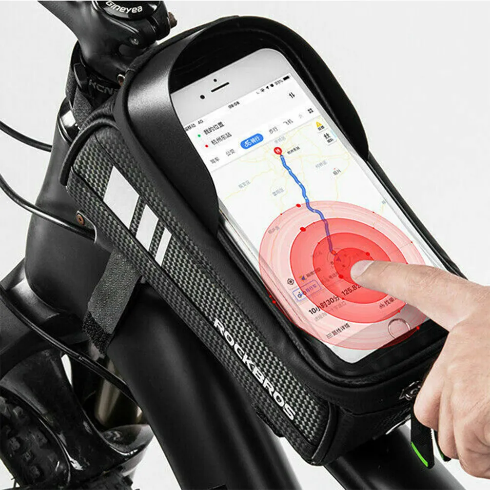 Rockbros (로컬 배달) MTB 도로 자전거 자전거 가방 터치 스크린 가방 방수 사이클 프런트 튜브 프레임 탑 6.0 자전거 전화 케이스 액세서리