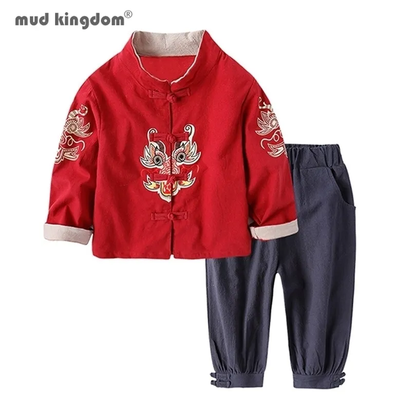 Mudkingdom Jungen Mädchen Outifts Chinesisches Jahr Kleidung Kinder Kostüm Tang Jacke Mäntel und Hosen Anzug Kinder Kleidung Sets 220218