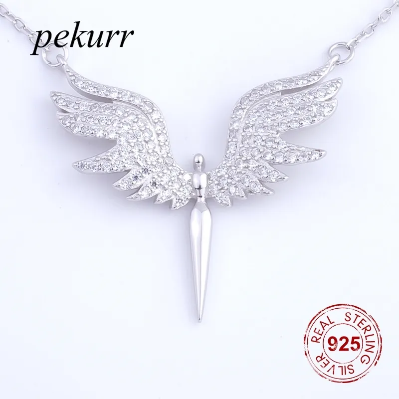 Pekurr 925 sterling silver cz vinkel vinge phoenix örn fågel halsband pendlar för kvinnor silver kedja smycken gåvor Q0531
