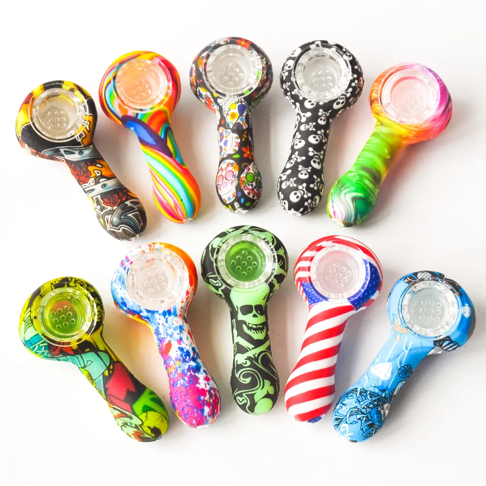 High Quality 3.0" Silicone Smoking Pipe Tobacco Hand Pipe Portable Glass Pipe Dab Rig Smoke accessory Oil Burner