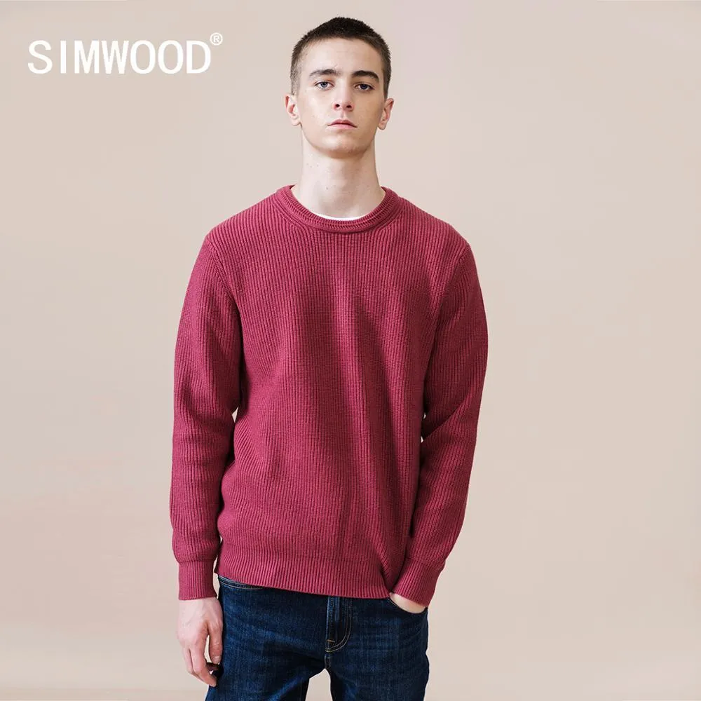 Simwood الخريف شتاء جديد سترة الرجال عارضة الأساسية تريكو دافئ جودة عالية زائد حجم البلوز SJ121226 20120