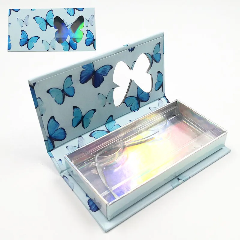 Butterfly Printed False Eyelash Packaging Case Empty Glitter False Eyelash Magnetic Mink Eyelashes Packaging Box with Tray HHA3421