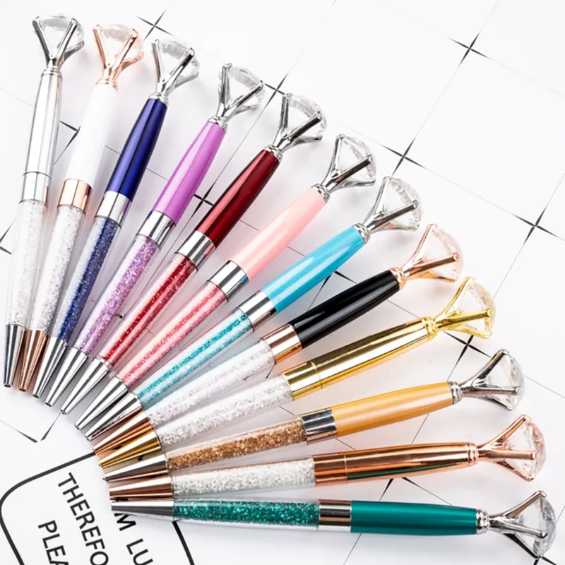 Big Diamond Crystal Ballpoint Pens Metal Fancy Pen Student Gift School Office Supplies Signature Business Pen 12 Color