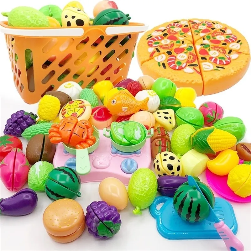 Corte de frutas brinquedo plástico alimento brinquedos cortar frutas, plástico vegetais simulação brinquedos para crianças cozinha clássico brinquedos educativos lj201009