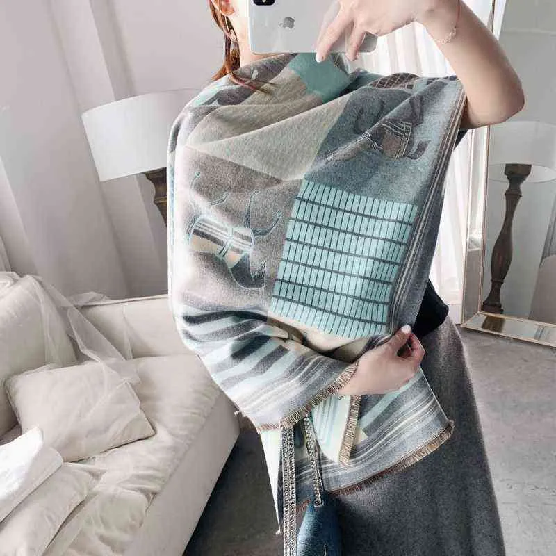 New 2022 Design Knit Winter Scarf For Women Cashmere-like Pashmina Shawl Wrap Female Warm Blanket Scarves Tassel Stole Hijab Y220228