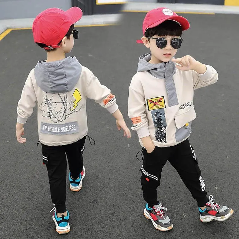 Ins fashion 2020 new boys tracksuit kids tracksuit set boys casual suits hooded coat jacket+pants kids designer clothes boys B317