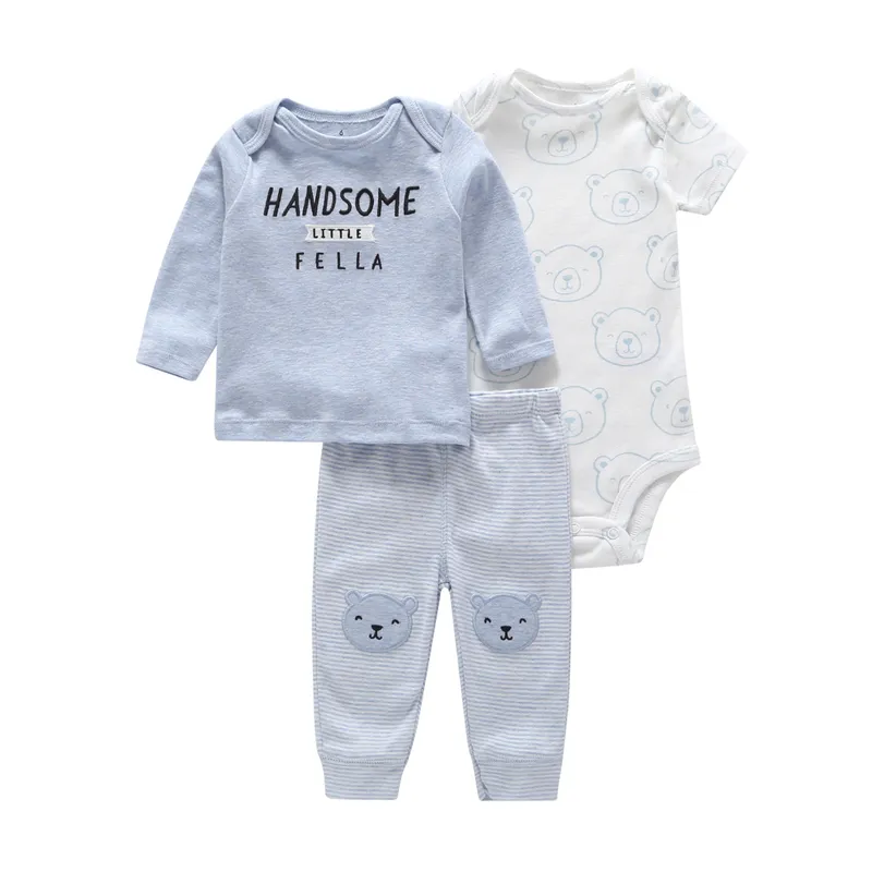 3 piece baby set cotton letter print T-shirt&tee+bodysuit+pant new boy girl clothing set for 6-24 month newborn baby outift