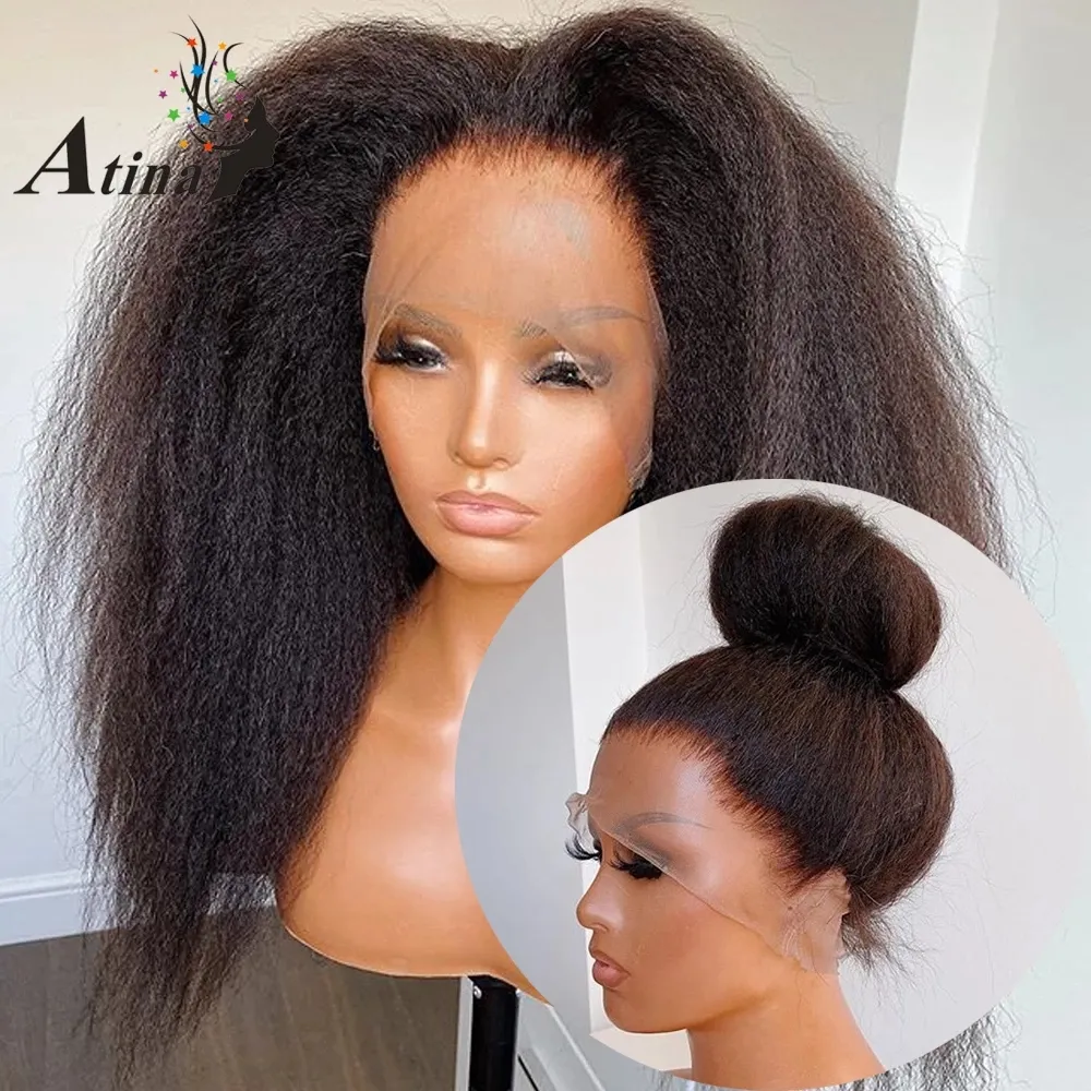 Natural brazilian hair 13x4 lace Frontal Wig Pre Plucked with Baby Hair Kinky Straight 180 Density synthetic Hair Wigs Black Women