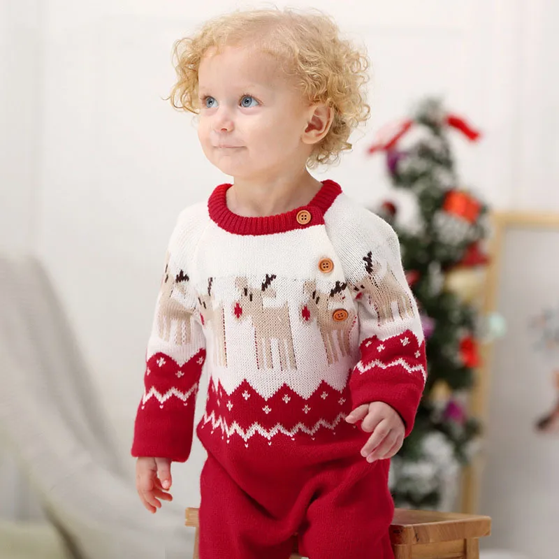 LZH Ins Heißer Verkauf Herbst Winter Neue Mädchen Weihnachten Elch Overalls Baby Jungen Cartoon Stricken Strampler Kinder Kleidung 0-3 jahre 201029