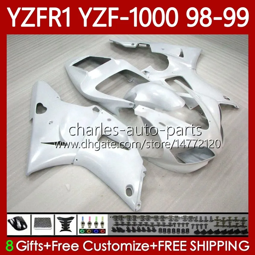 Gloss White OEM Łamyki dla Yamaha YZF-R1 YZF1000 YZF R 1 1000 CC YZFR1 98 99 00 01 Nadwozie 82NO.89 YZF R1 1000CC 1998 1999 2000 2001 YZF-1000 98-01 Zestaw do ciała motocyklowych