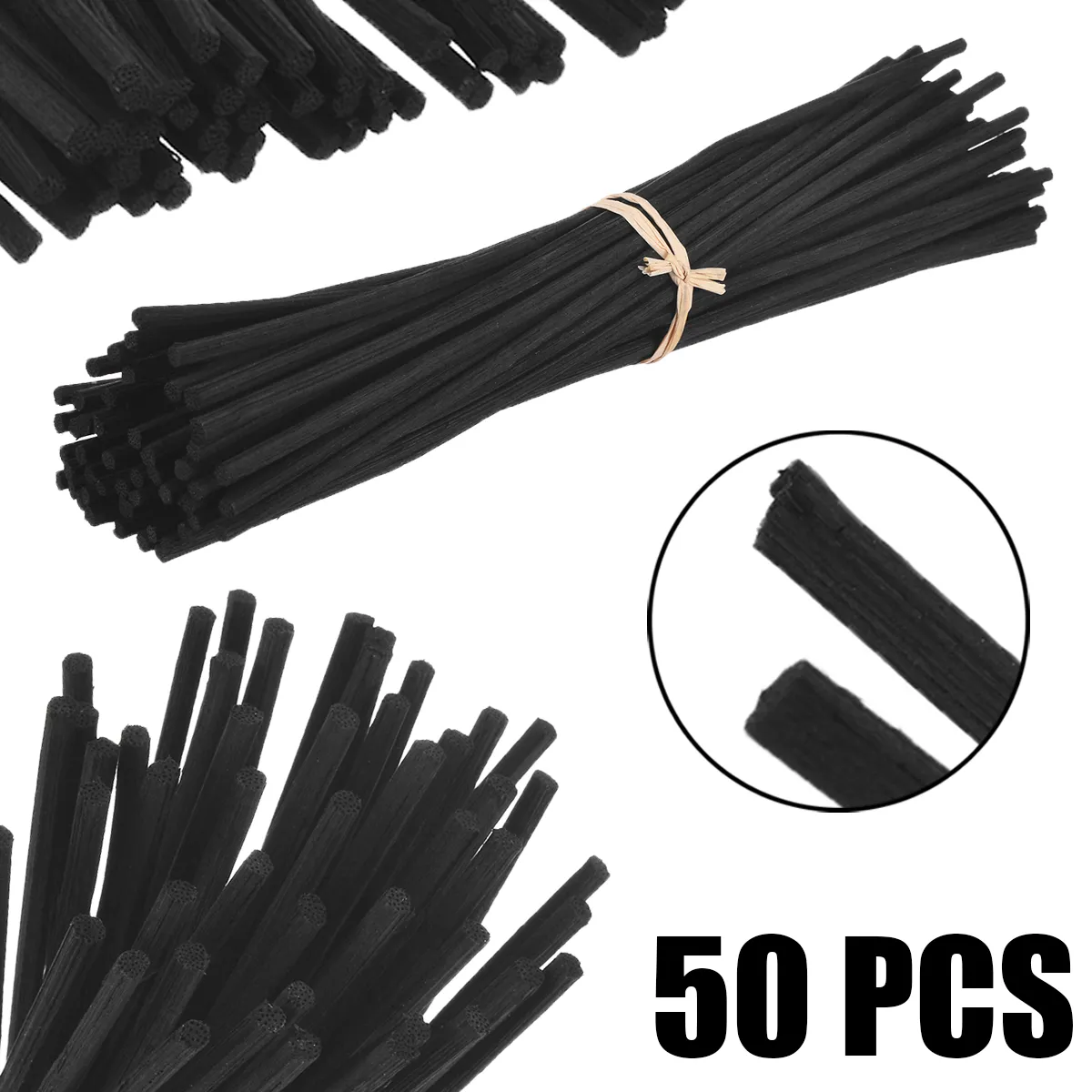 50pcs Mayitr Black Fragrance Oil Diffuser Rattan Reed Replacement Stick Bedroom Bathroom Home Decor