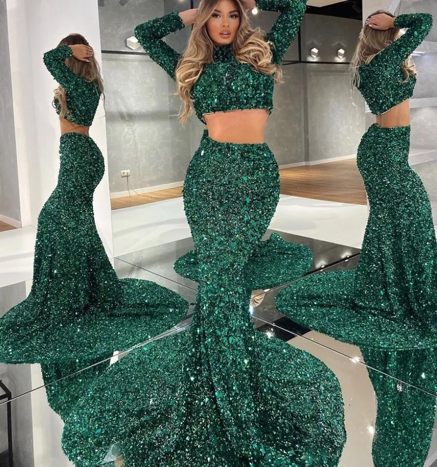 Dark green two piece prom dress sales