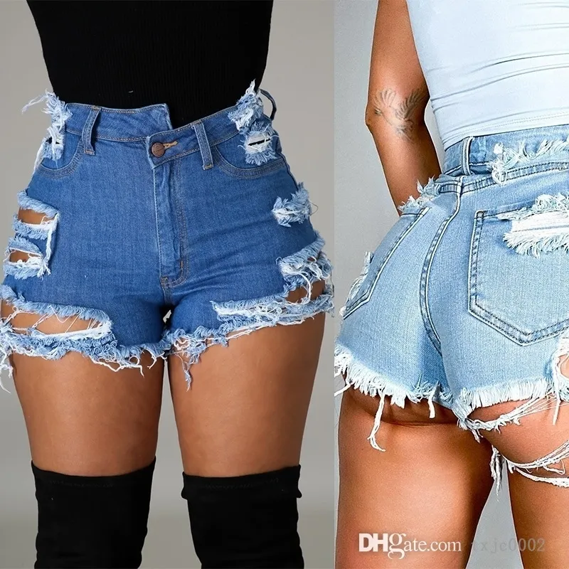 Women Jeans Casual Solid Vintage Bleached Hole Summer Short Pants New Irregular Torn and Worn Stretch Denim Shorts